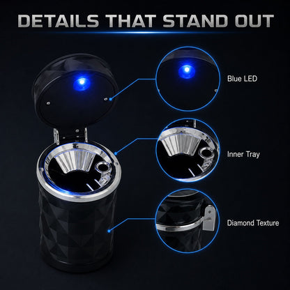 Car Cupholder Ashtray – LED Light, Lid & Portable Bin – view 9