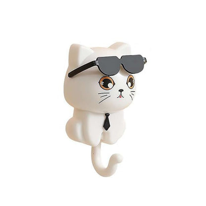 Cat Wall Hook – Cute Sunglasses Design, Self-Adhesive – alternate view