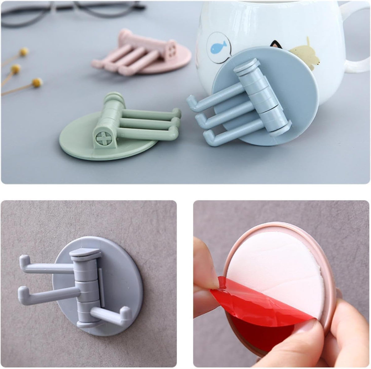 Punch-Free Sticky Hook – 3-Hook Rotating Organizer – view 12