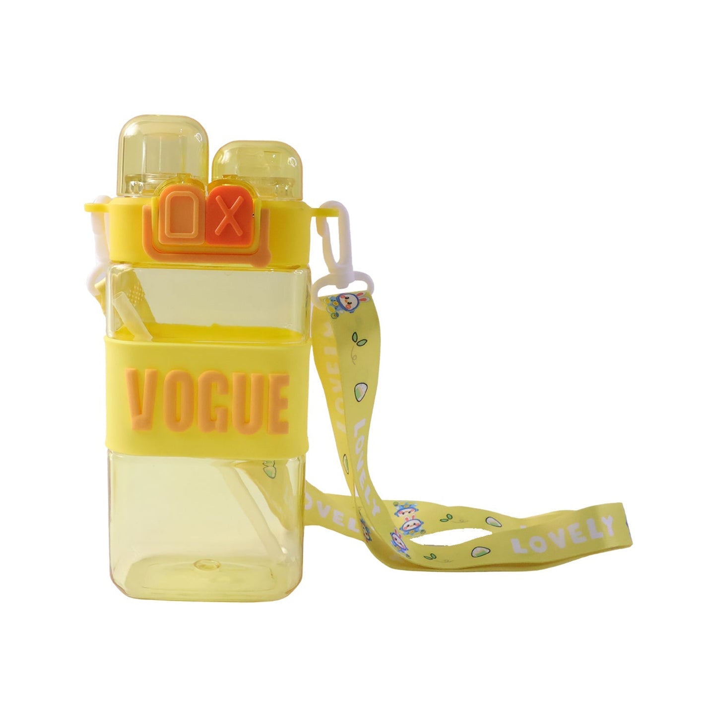 Girls dual compartment water bottle on a school desk, ready for daily hydration.