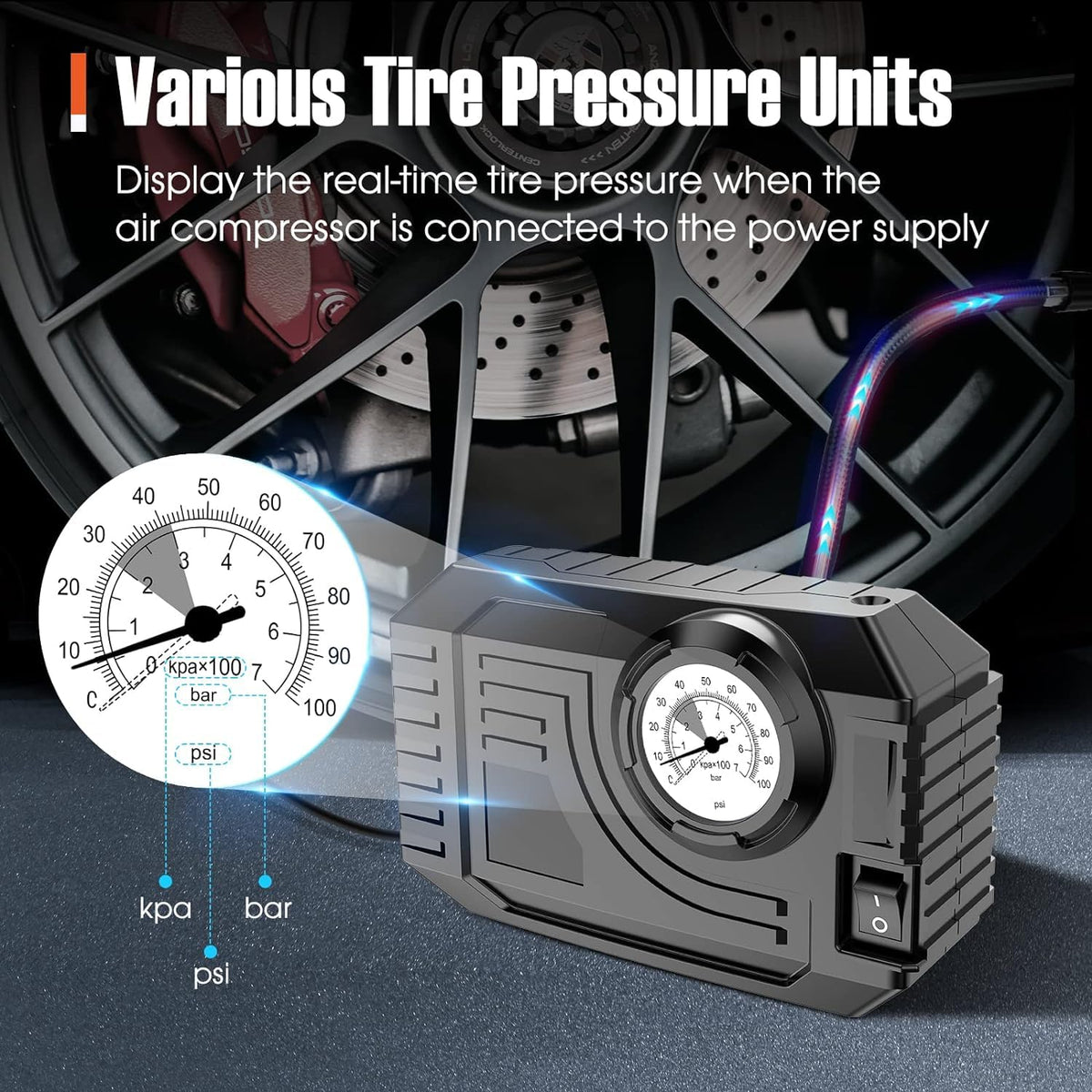 Portable Tire Inflator – 12V Air Compressor with Gauge – view 7