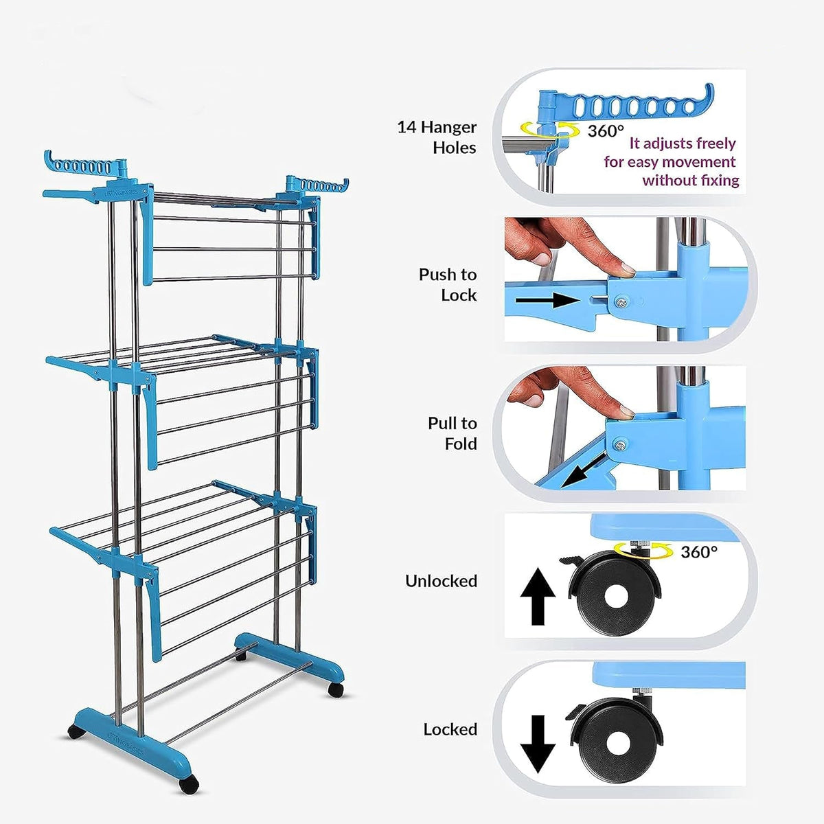 Cloth Drying Stand – 3-Layer Foldable Stainless Steel – view 7