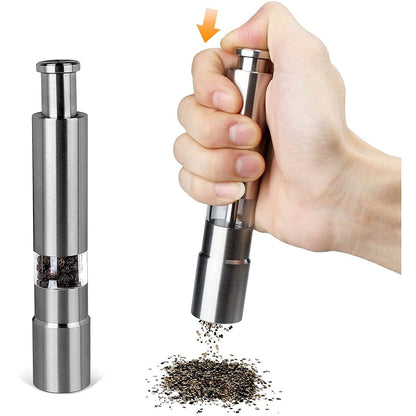 Thumb Press Grinder – Steel Salt & Pepper Mill – detail view