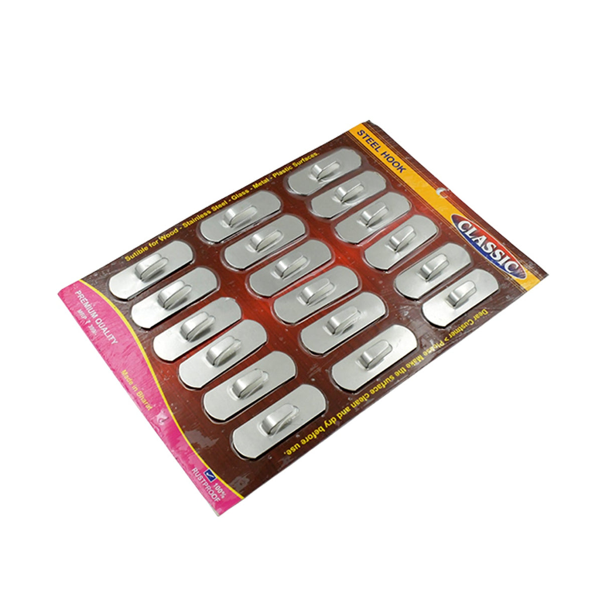 Stainless Steel Wall Hooks – 18 pc Self-Adhesive set – alternate view