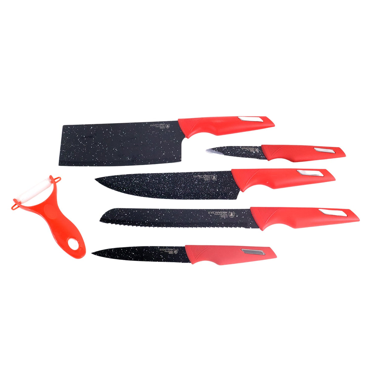 Kitchen Knife set – Marble-Coated Blades & Ergonomic Red – alternate view