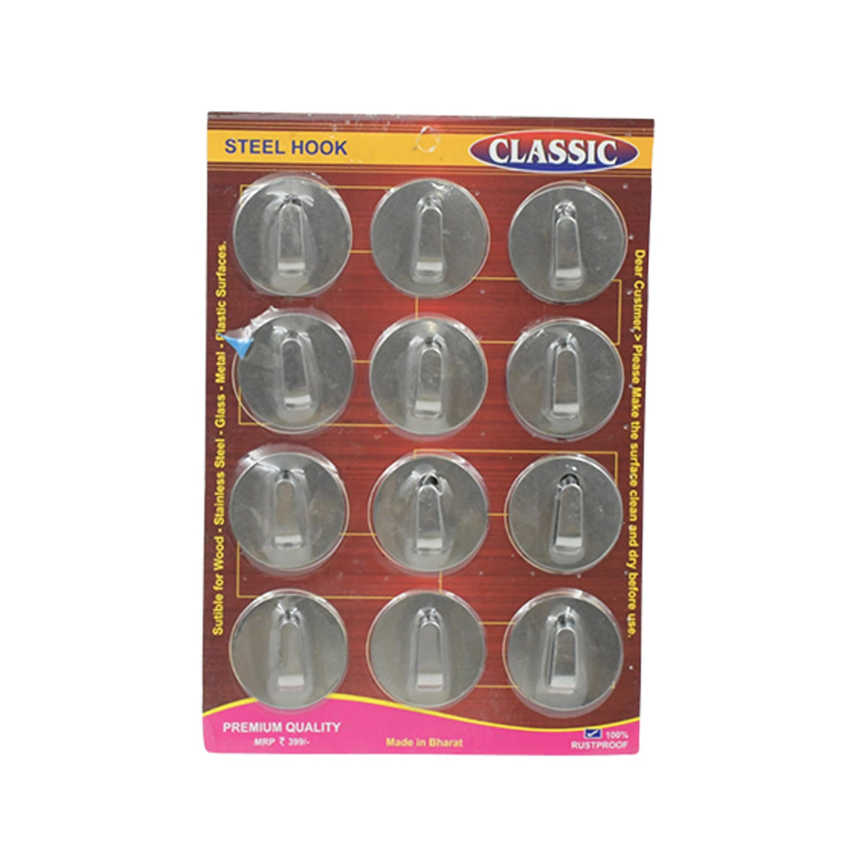 Self-Adhesive Wall Hooks – 12 pcs Steel Multipurpose – detail view
