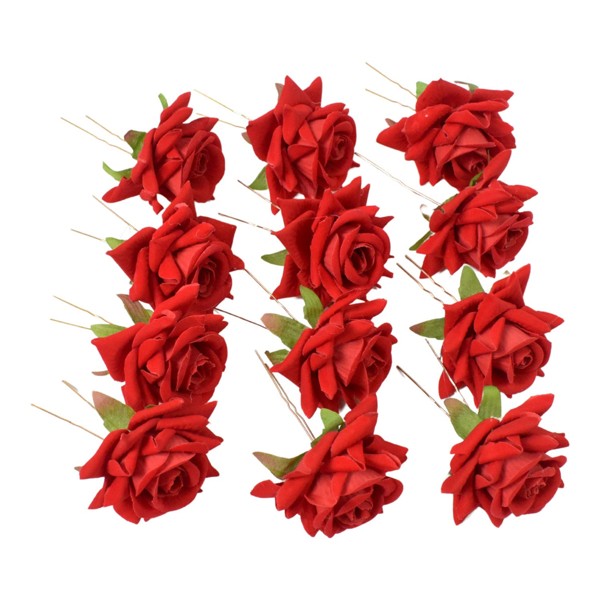 Red Rose Hair Clip – 12 pc Bridal Flower Pins for Women – alternate view