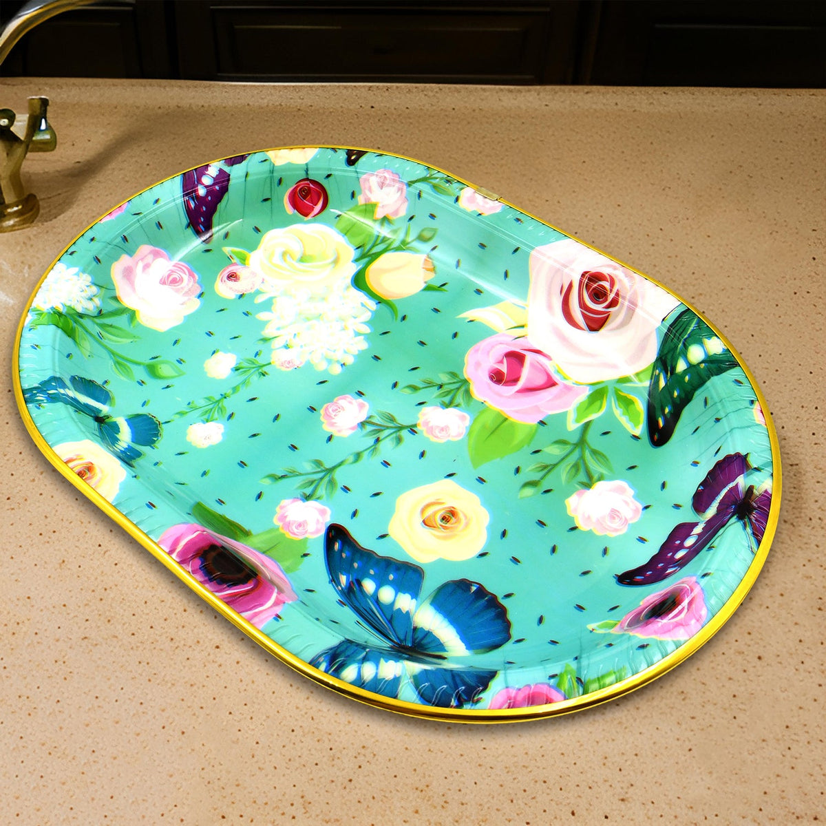 Plastic Serving Tray – Flower Print Design, 35x24cm – detail view