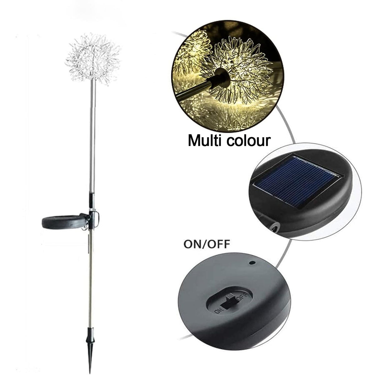 Solar Powered Dandelion Garden Lights – 2 pc Multicolor LEDs – view 7
