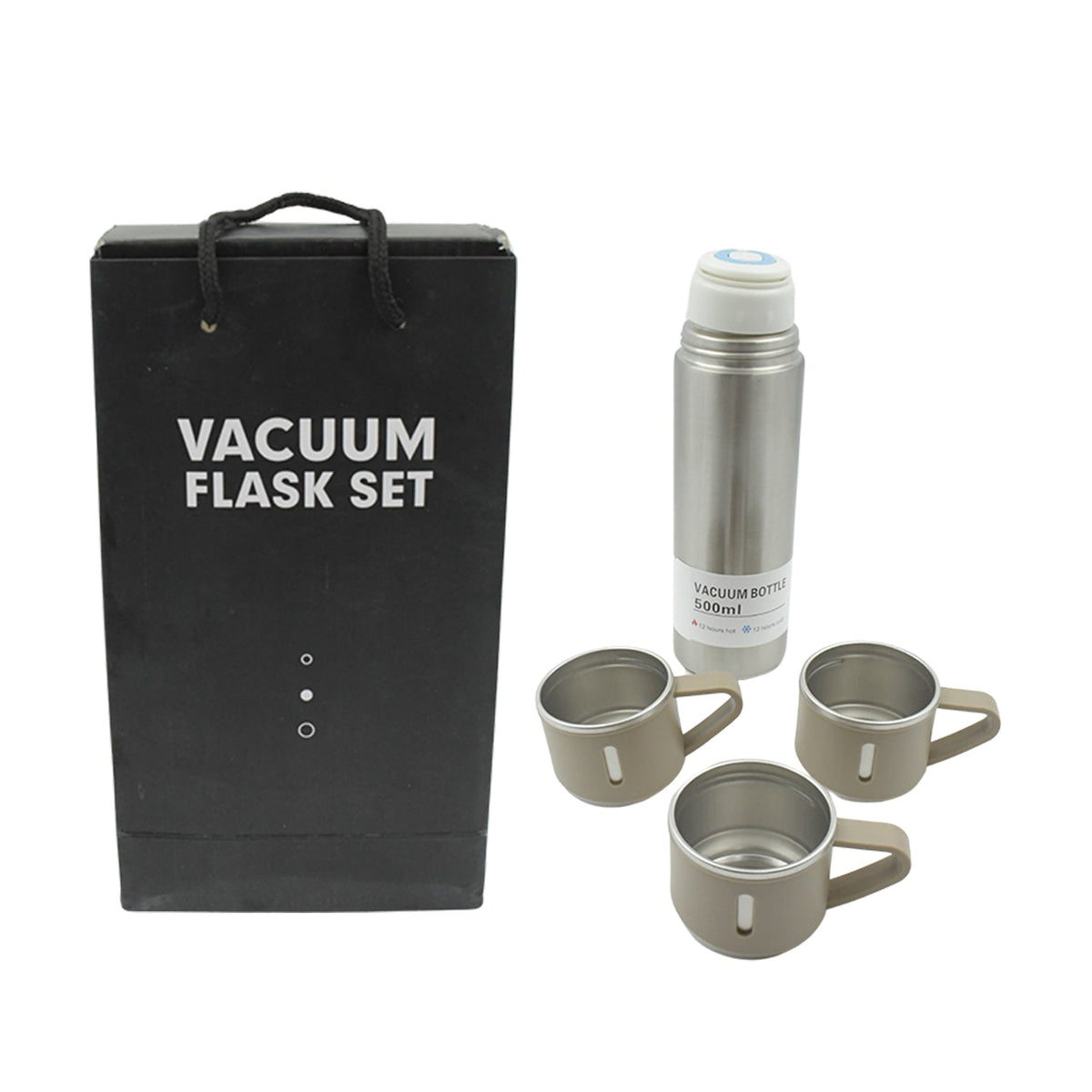 Stainless Steel Vacuum Flask set for Men with 3 Cups 500 ml – alternate view