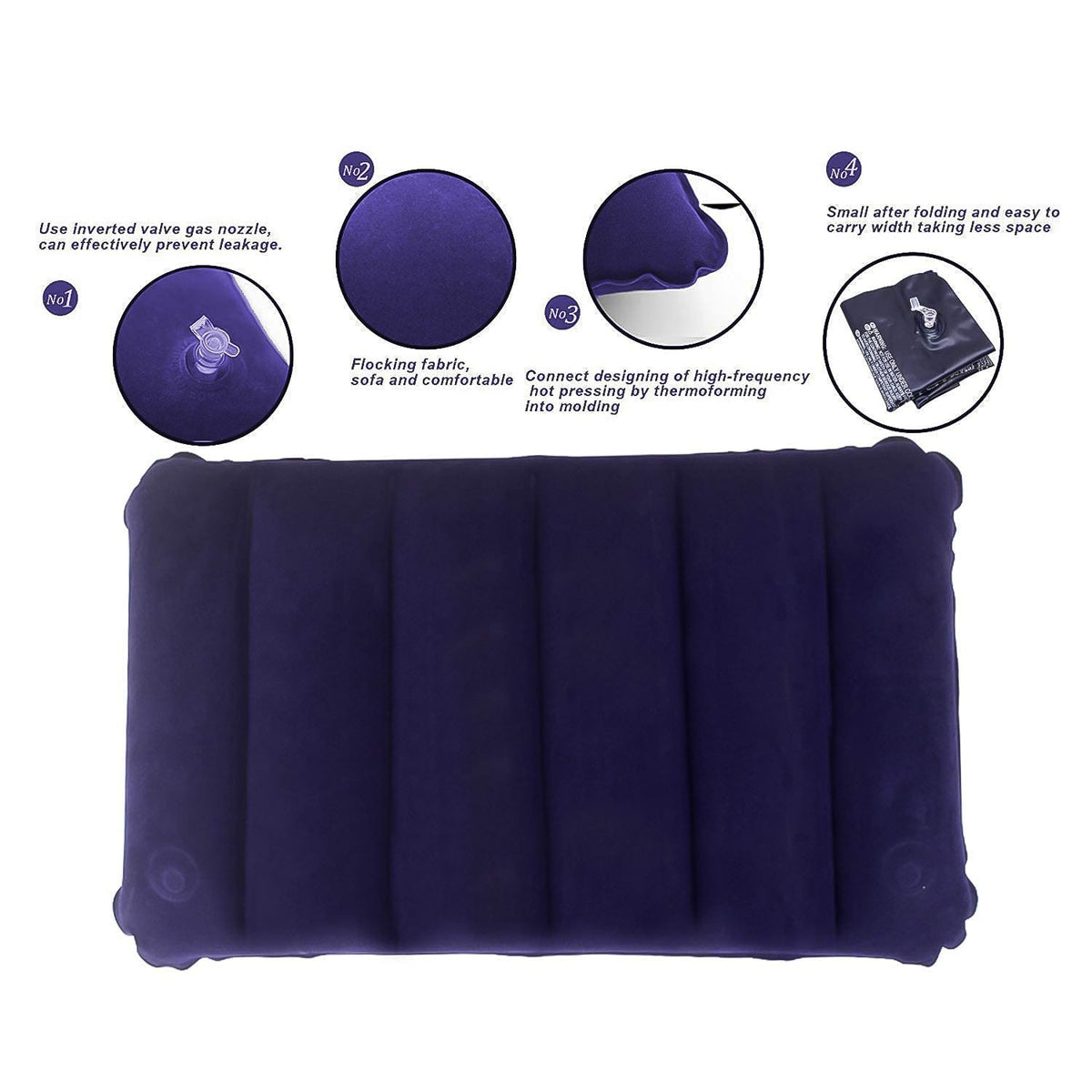 Inflatable Travel Pillow – Velvet Air Comfort (Blue) – detail view