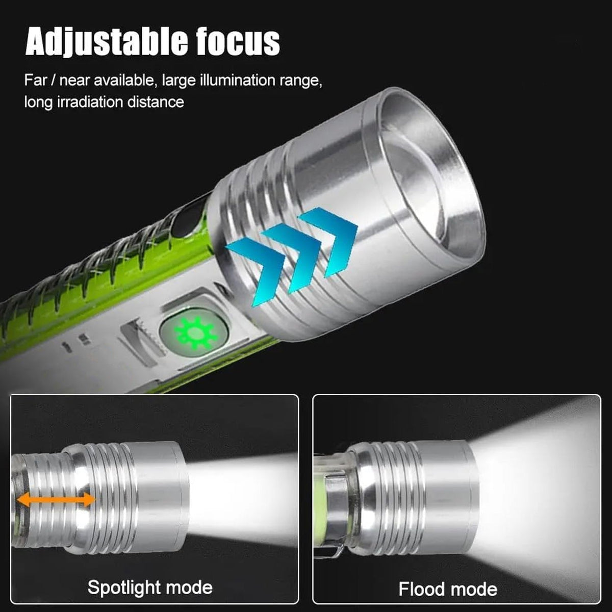 Rechargeable Flashlight – USB Mini LED Torch with Zoom – close-up