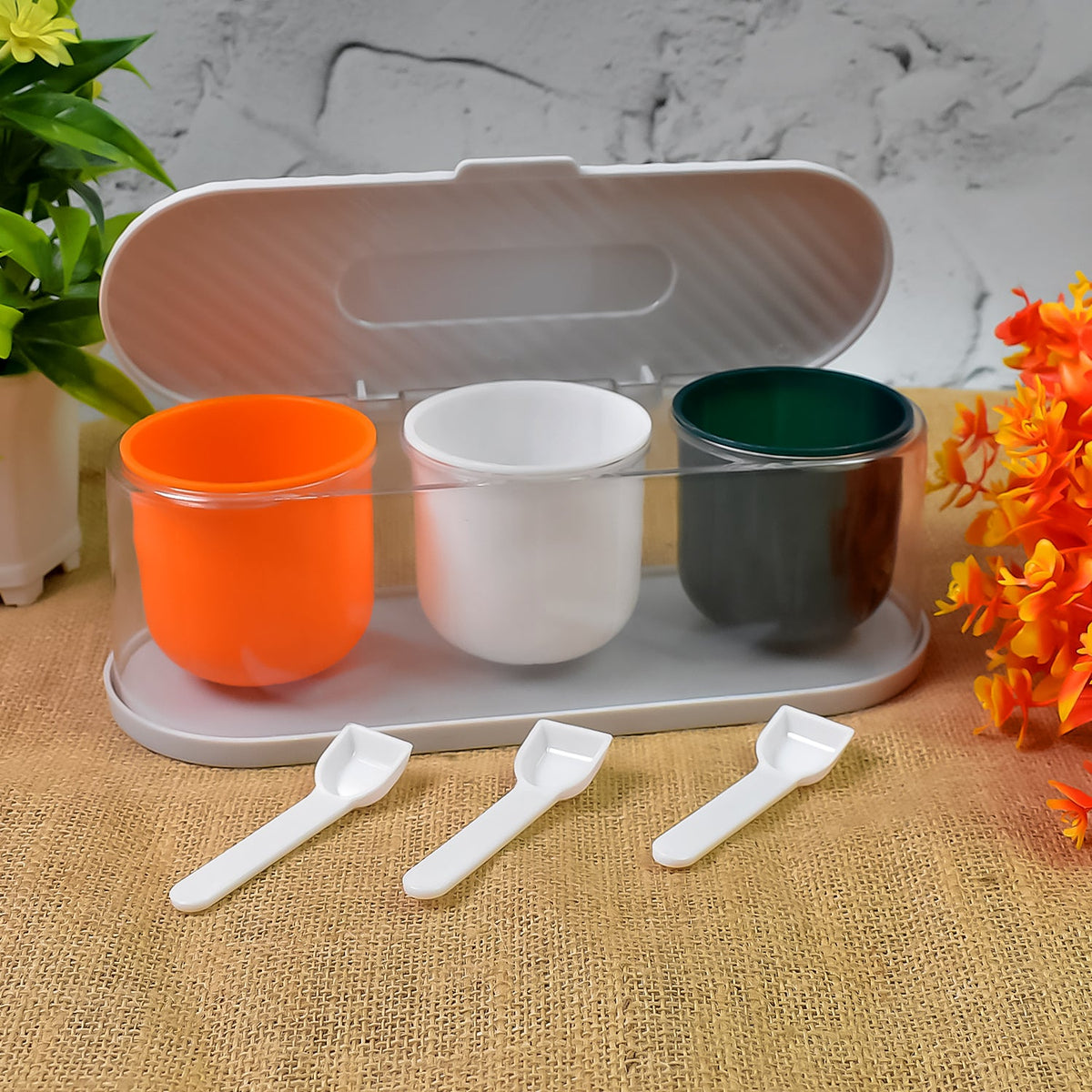 Spice Box – 3-Grid Masala Storage with Spoons