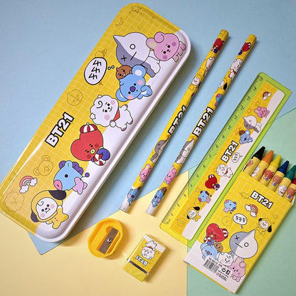 Stationery Kit for Kids – 12 pc Metal Pencil Box set – close-up