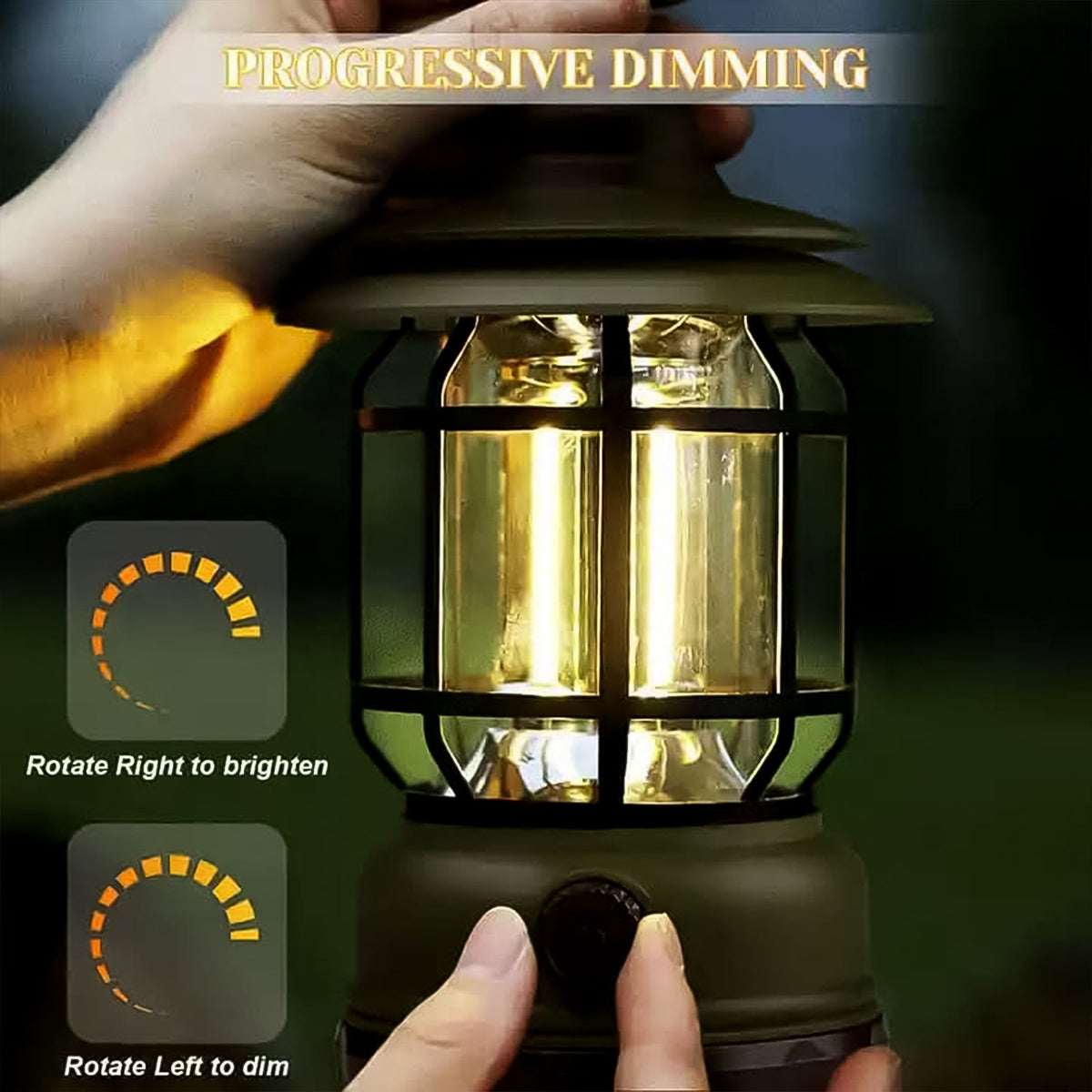 Rechargeable LED Camping Lantern – Retro Dimmable Light – close-up