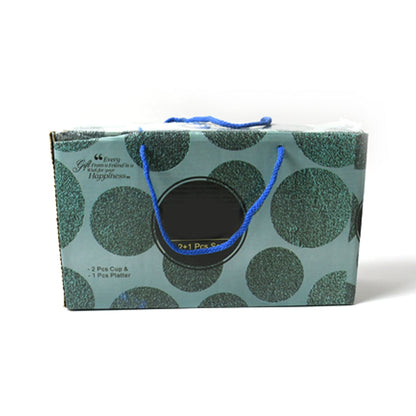 Ceramic Tea/Coffee Cup set – 3-Piece with Platter – detail view