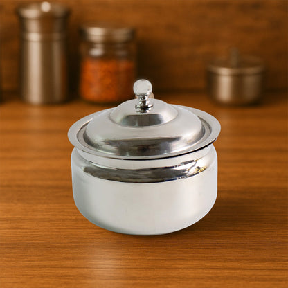 Stainless Steel Ghee Pot with Lid & Spoon – Mirror Finish – alternate view