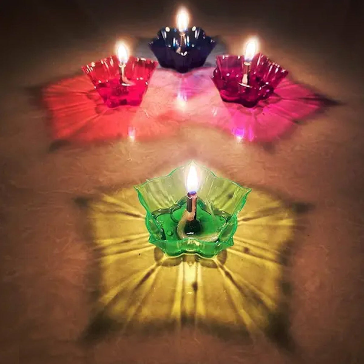 Diwali Diya set – Multicolor Plastic Candle Holders (12 Pcs)