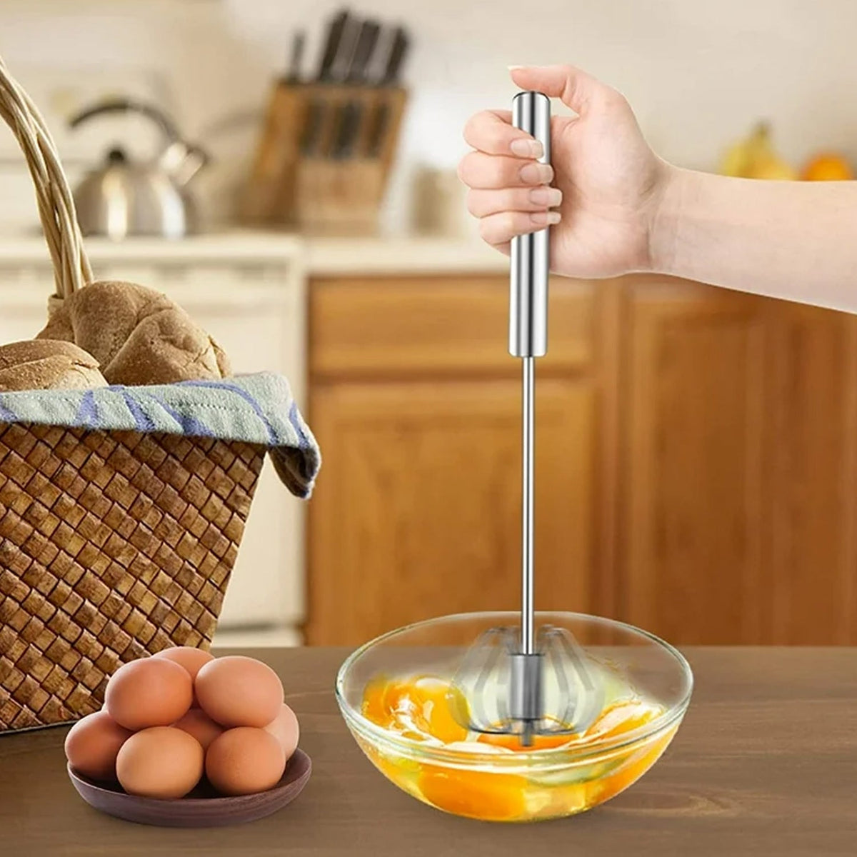 Stainless Steel Egg Whisk – Hand Push Rotary – view 9