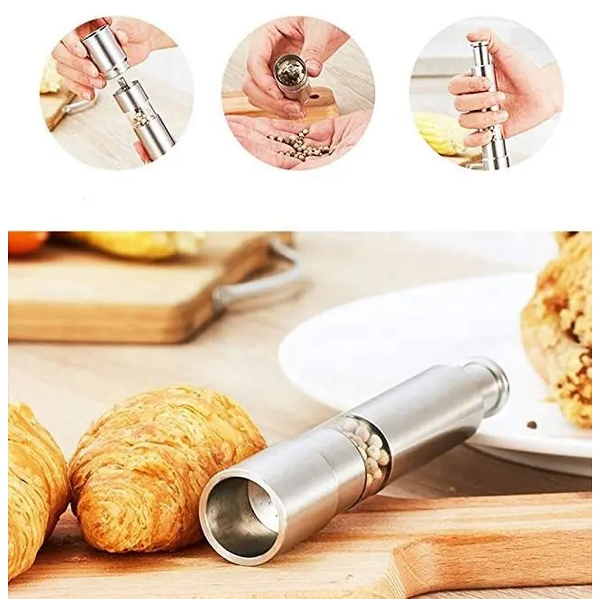 Thumb Press Grinder – Steel Salt & Pepper Mill – close-up