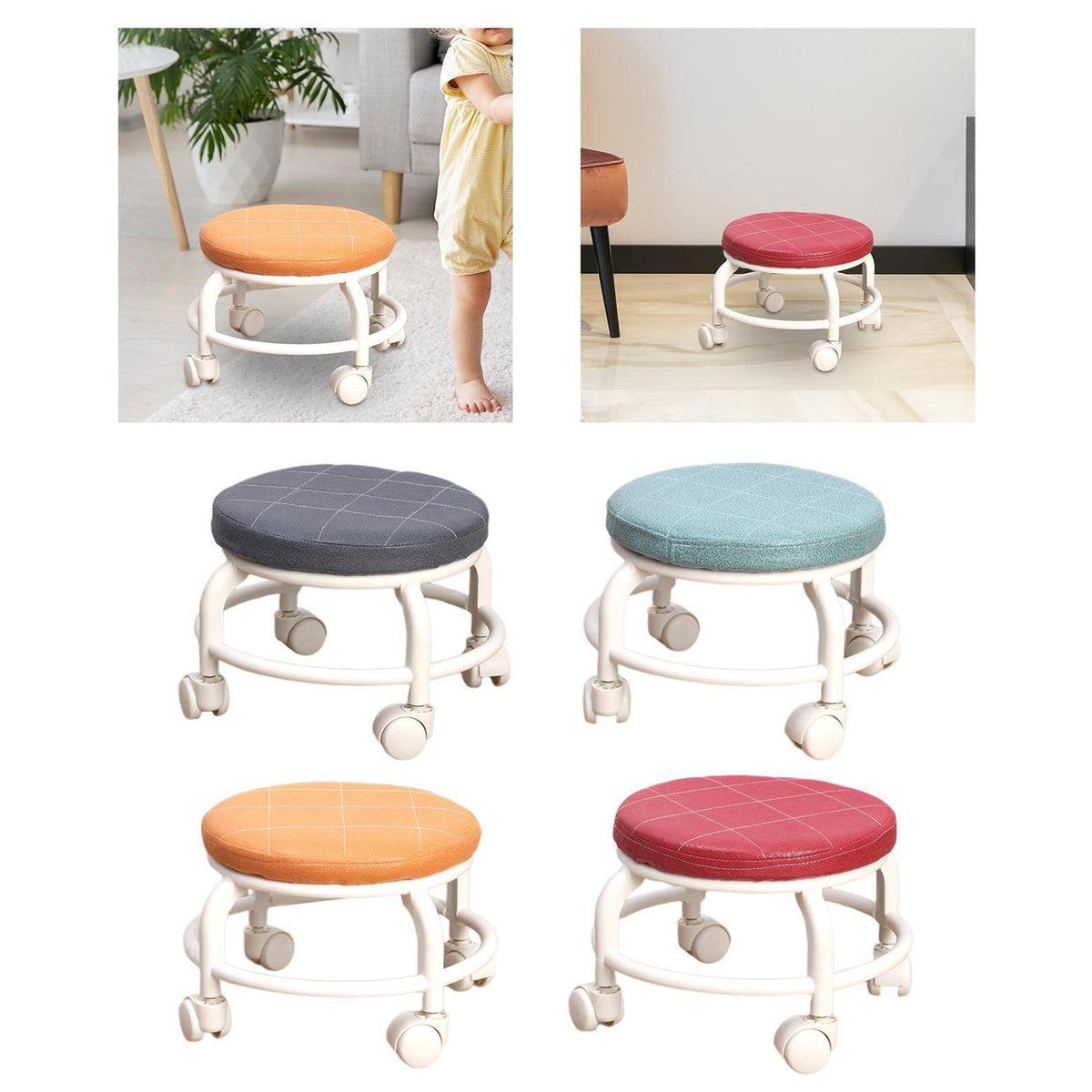 Low Height Rolling Stool – Multifunctional Plastic Seat – view 7