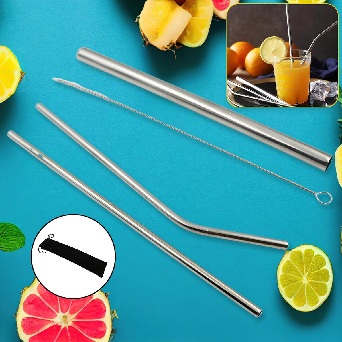 Stainless Steel Straws – Reusable set with Travel Case