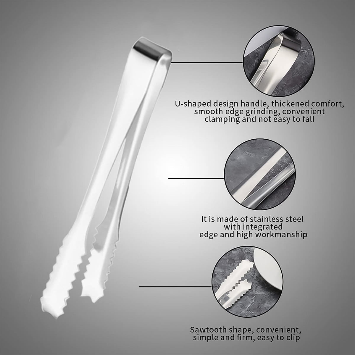 Stainless Steel Tongs – 13cm Ice & Sugar Serving – detail view