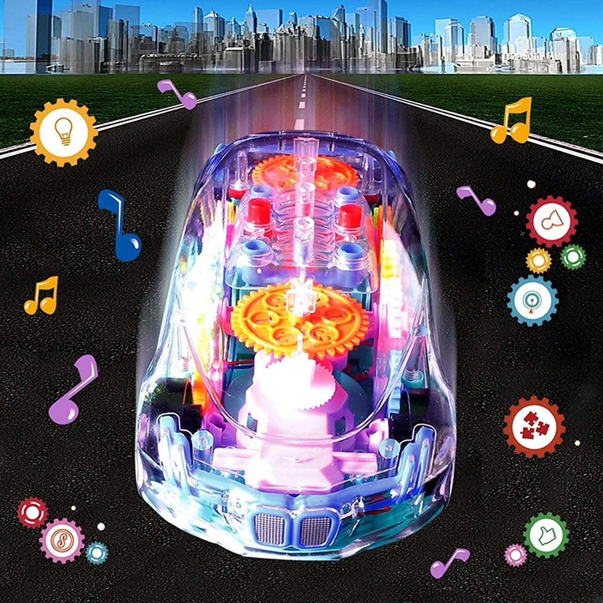 Gear Car Toy – Transparent, Musical & 3D Lights for Kids – detail view