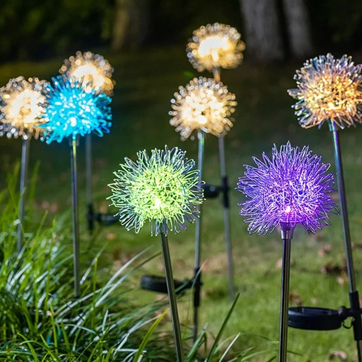 Solar Powered Dandelion Garden Lights – 2 pc Multicolor LEDs – view 8