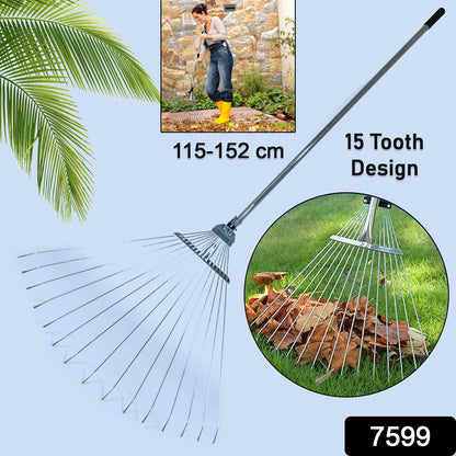 Adjustable Garden Rake – Telescopic Steel for Lawn Cleanup – side view