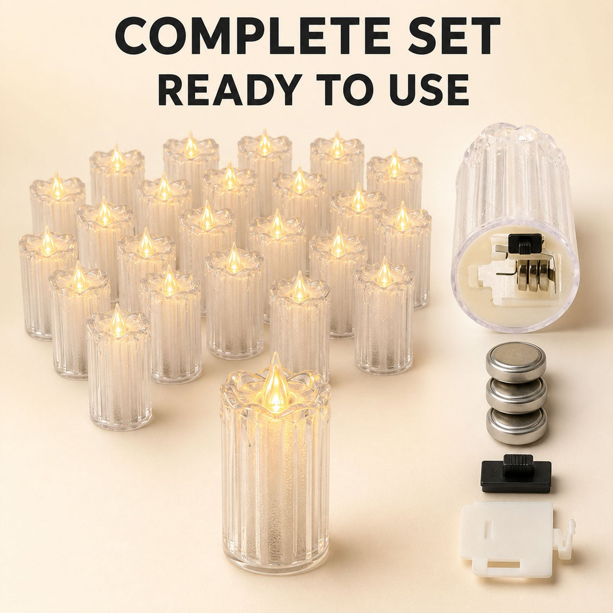 Flameless LED Candles – Decorative Tea Lights – detail view