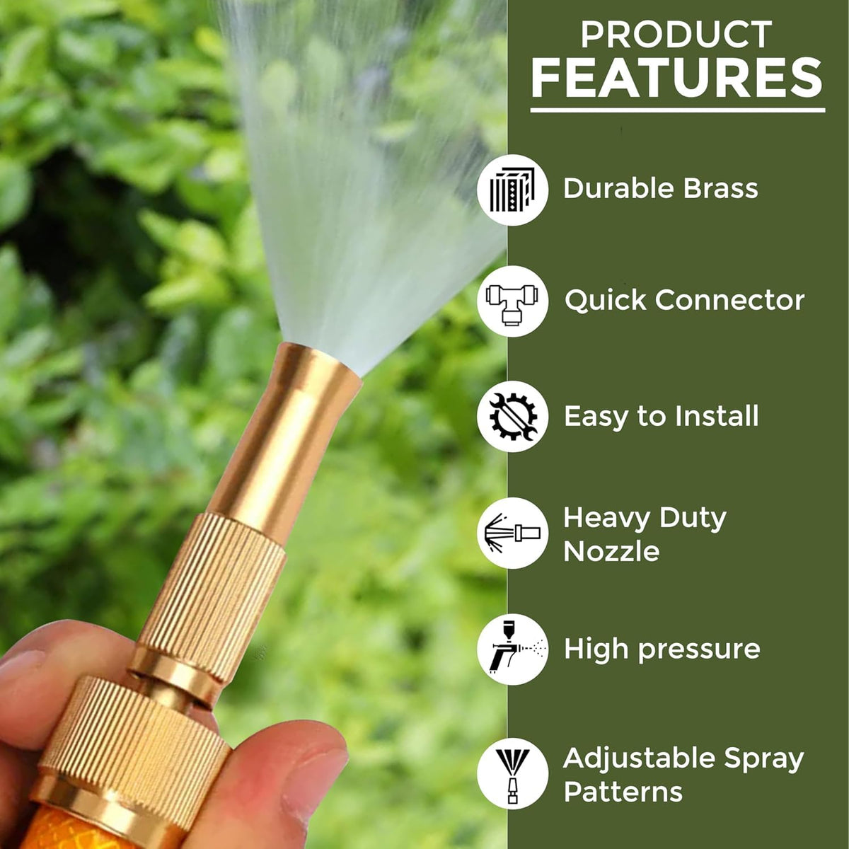 Heavy Duty Brass Garden Hose Nozzle – Adjustable Water – view 7