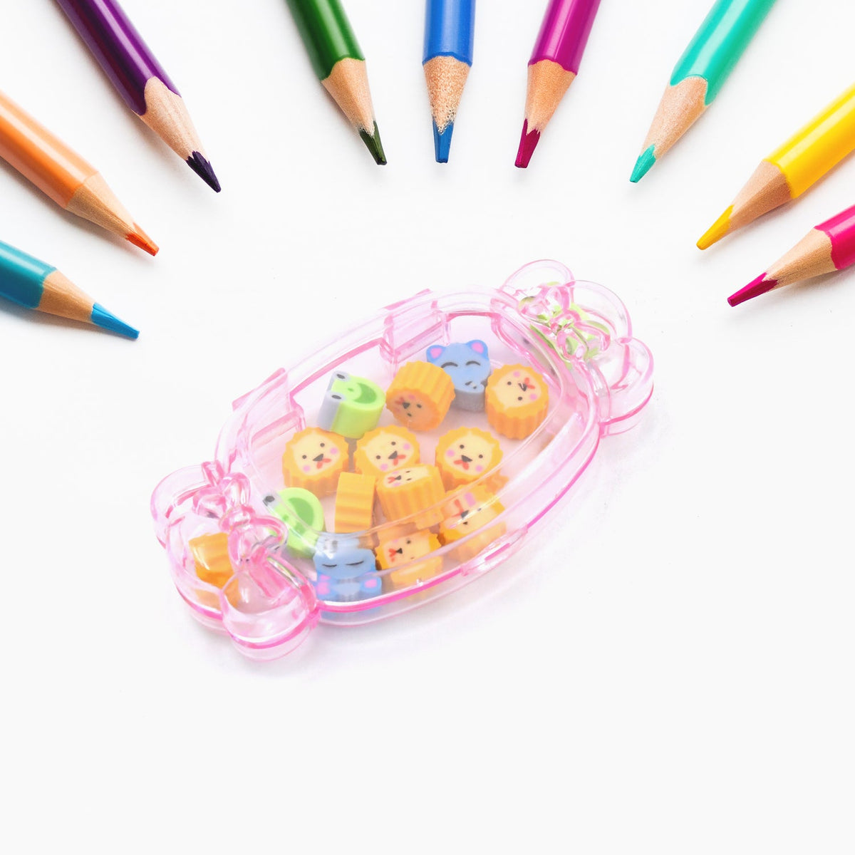 School Eraser set – 15 Multi-Design Rubber Erasers – close-up