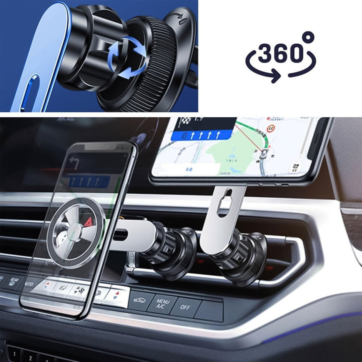 Magnetic Car Phone Holder – 360° Rotatable Air Vent Mount – detail view