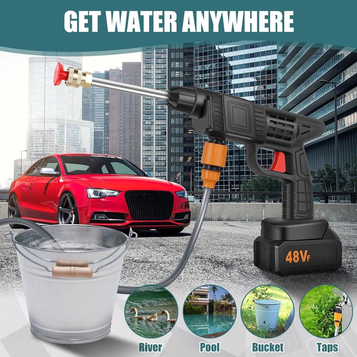 Wireless Car Washer Kit – 48V High Pressure & Portable – detail view