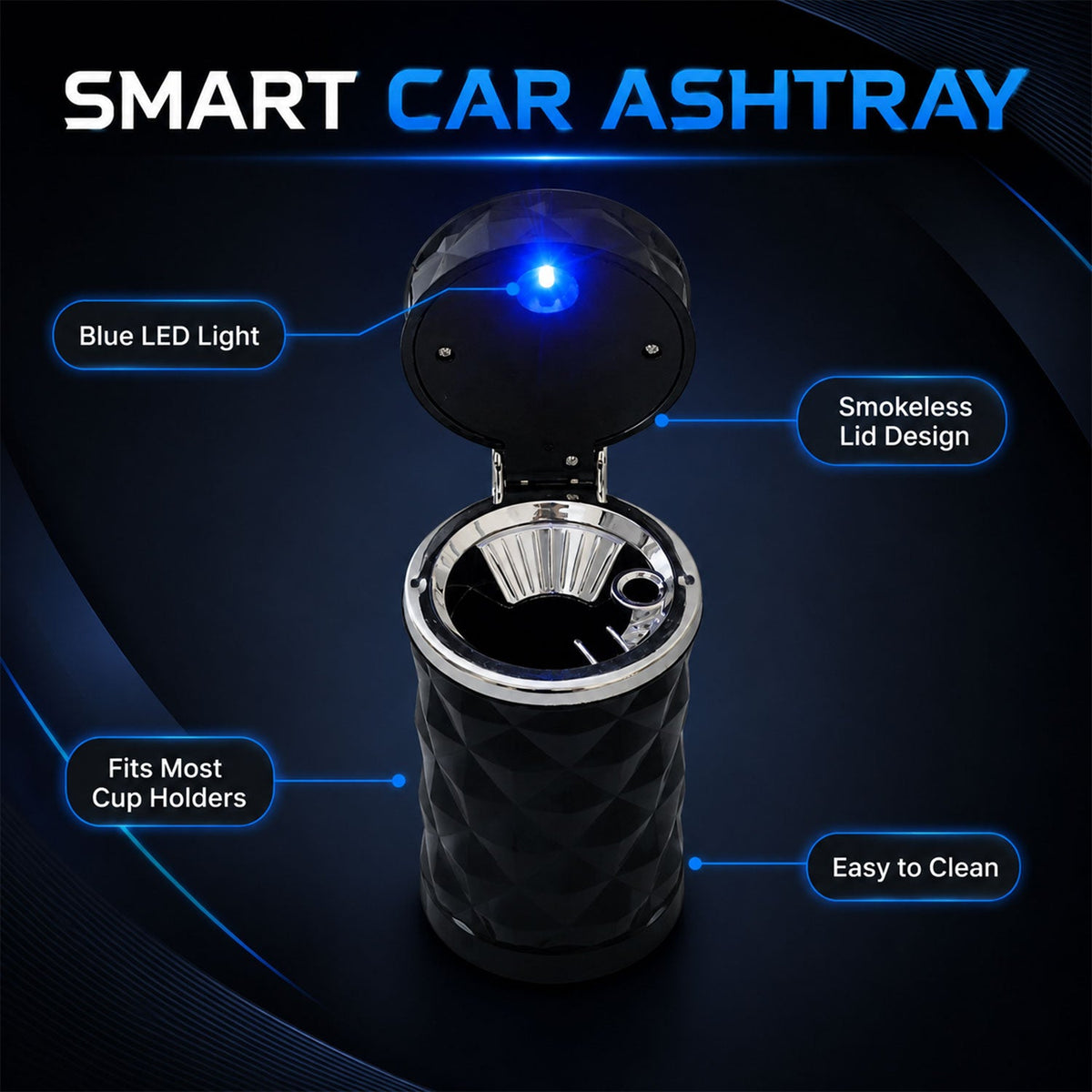 Car Cupholder Ashtray – LED Light, Lid & Portable Bin – view 10