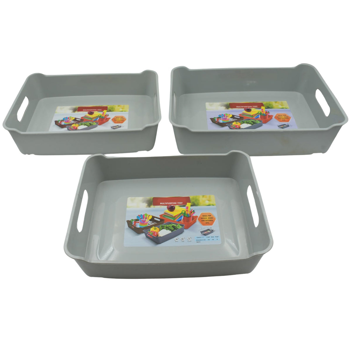 Plastic Storage Tray set of 3 – Multi-Purpose Organizer – detail view