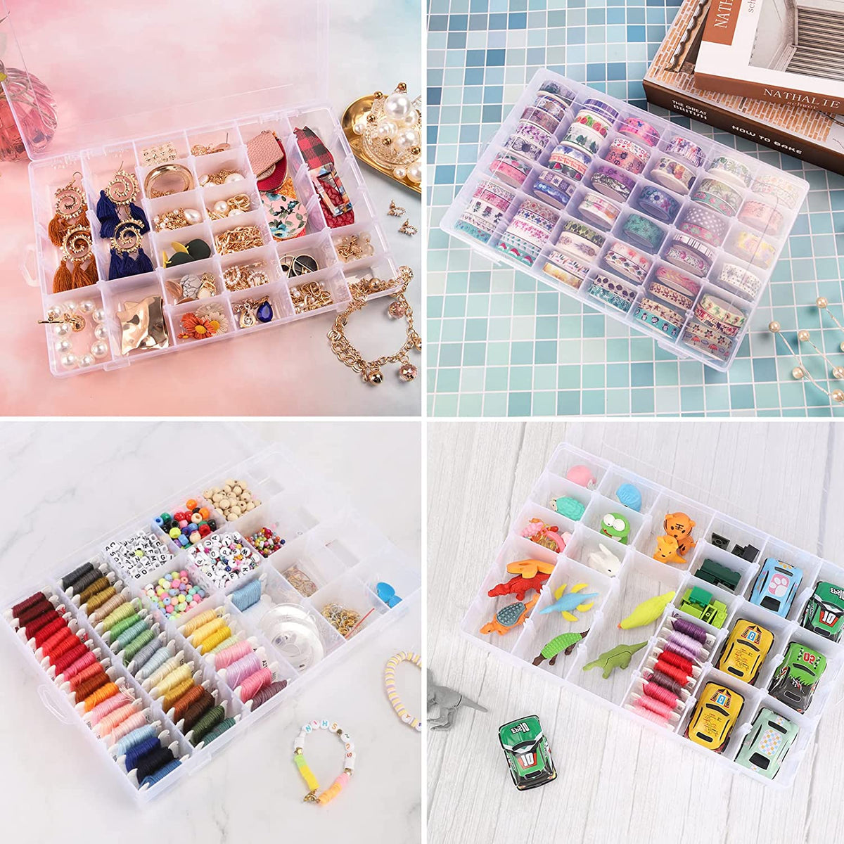 Plastic Organizer Box – 36 Grids, Adjustable Dividers – close-up