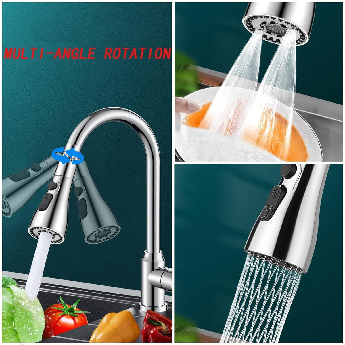 Kitchen Faucet Sprayer – 3-Function Pull Down – close-up