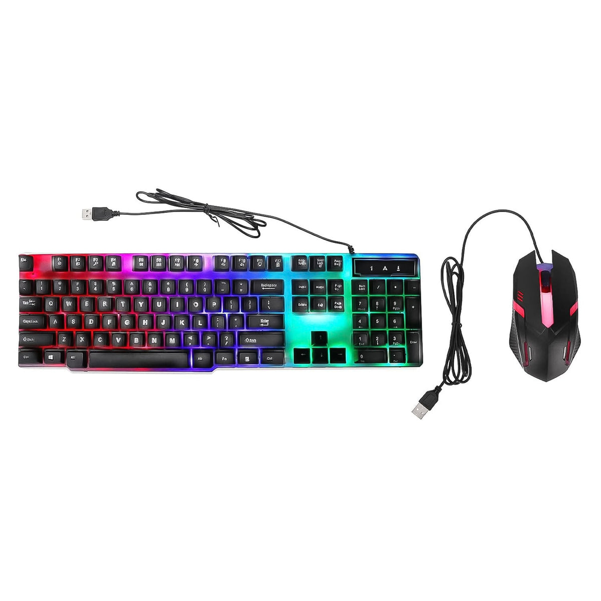 Colorful Backlit Keyboard Mouse set – Ergonomic Wired Combo – alternate view