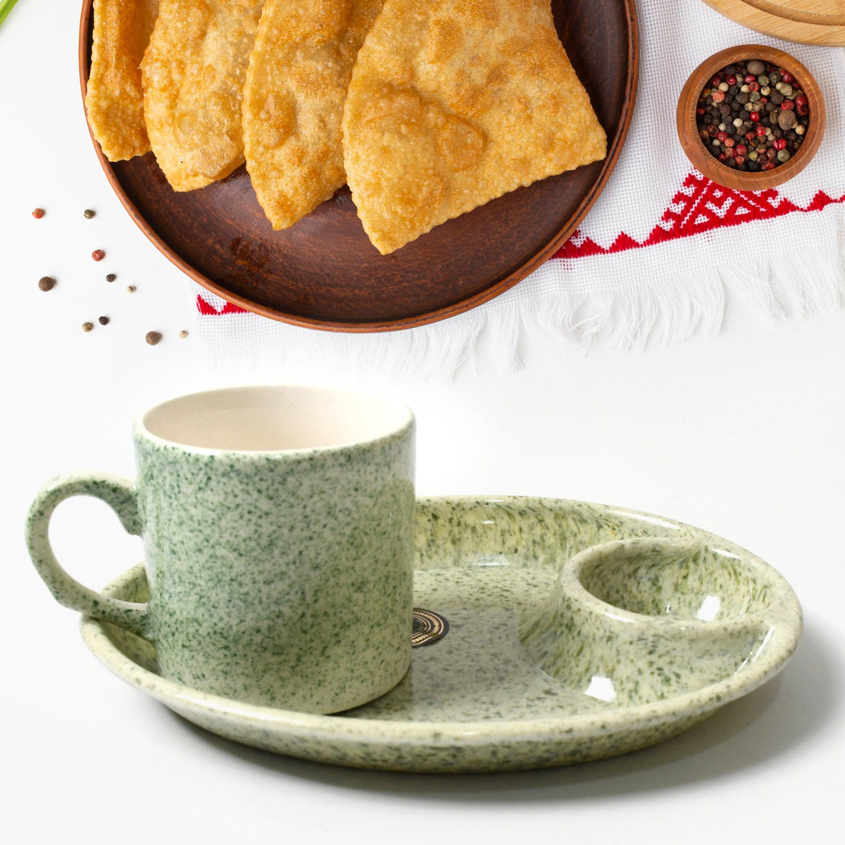 Ceramic Tea/Coffee Cup set – 3-Piece with Platter – view 7