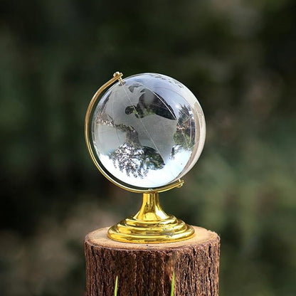 Crystal World Globe with Golden Stand for Desk Decor – close-up