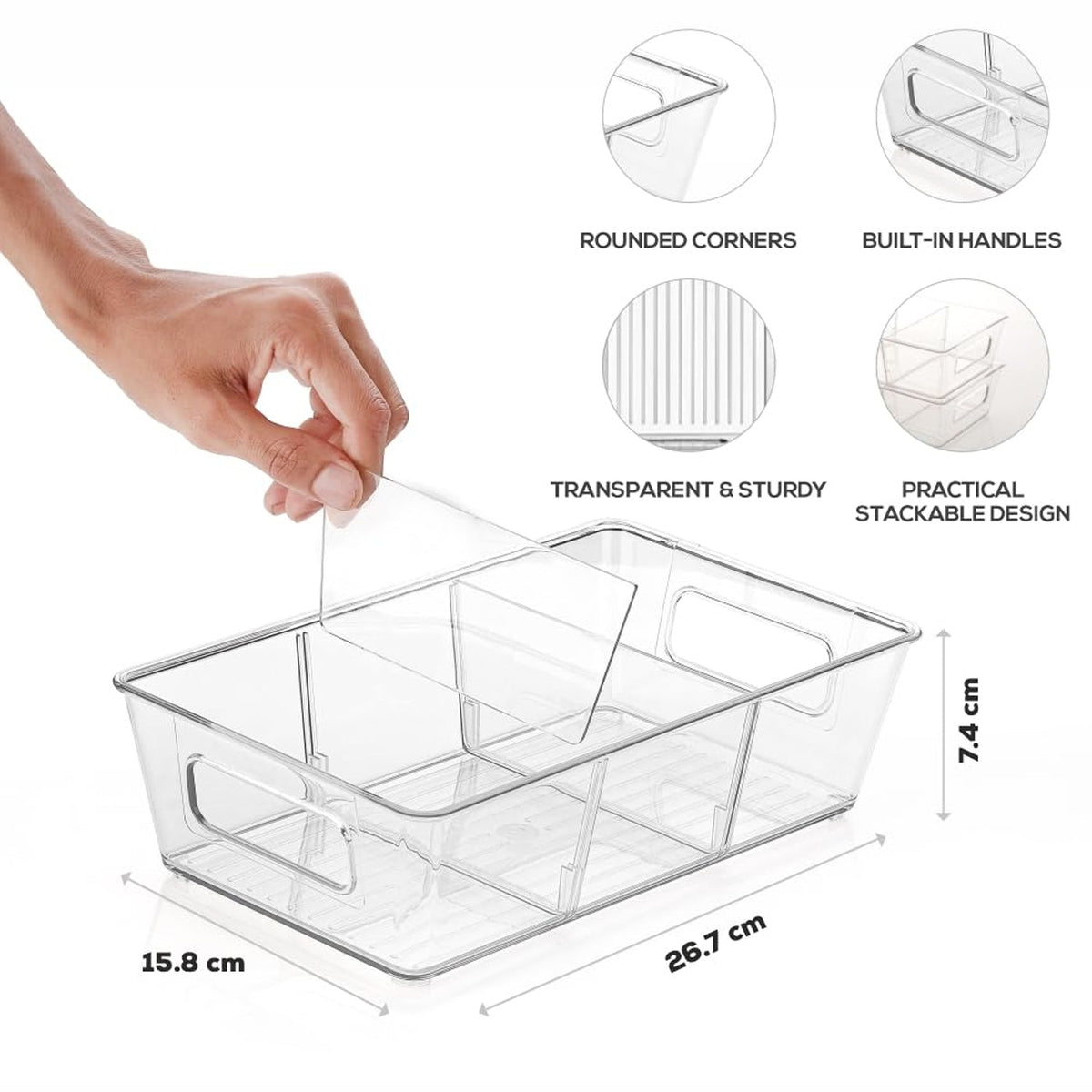 Refrigerator Organizer Bin – Clear Stackable with Handle – close-up