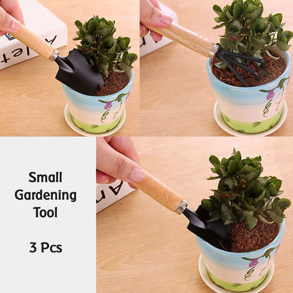 Garden Tool set – 3-Piece Hand Cultivator, Trowel & Fork – close-up