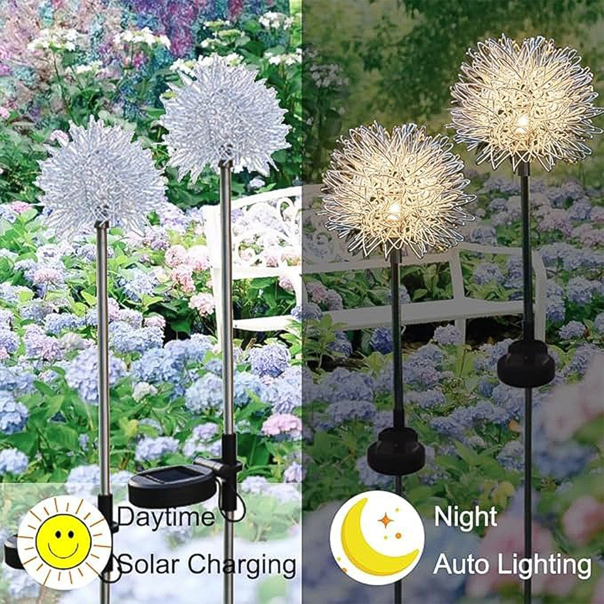 Solar Powered Dandelion Garden Lights – 2 pc Multicolor LEDs – view 9