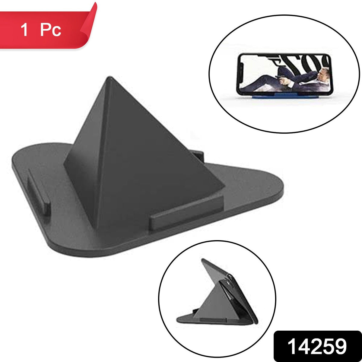 Black Pyramid Mobile Stand – 3 Adjustable Angles – side view