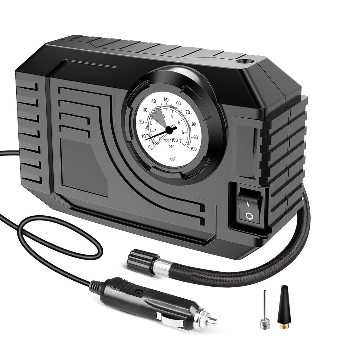 Portable Tire Inflator – 12V Air Compressor with Gauge – detail view