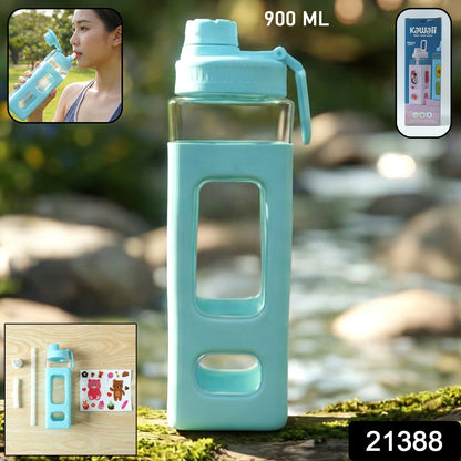 900ml Leakproof Plastic Water Bottle – Large Capacity Flip – side view