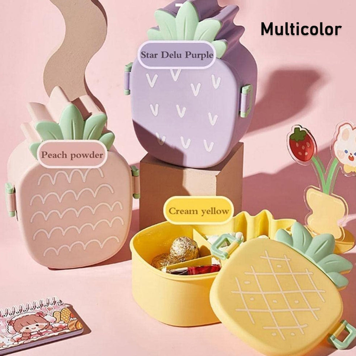 Kids Bento Lunch Box – Pineapple Design with Fork & Spoon – view 6