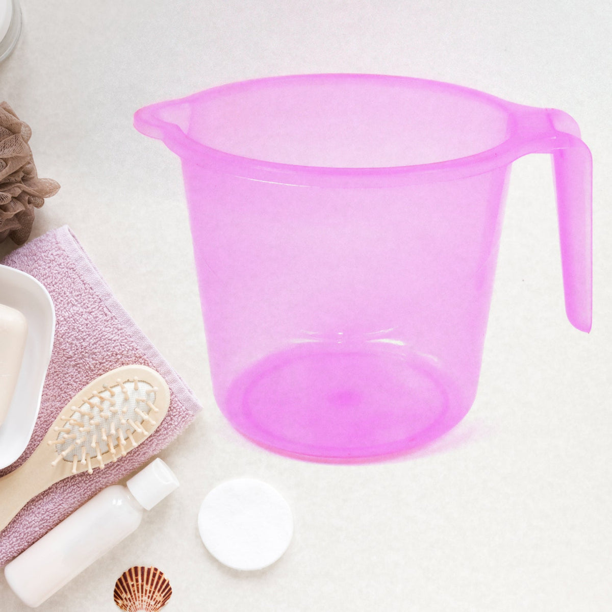 Plastic Bath Mug – 1200ML Transparent Mix Colour (Set of 5)